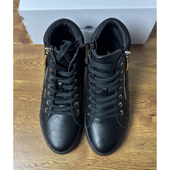 ALDO Ailannah Size 7 Black Faux Leather Lace Up/Zip Hi Top Sneakers Women’s - Picture 4 of 9